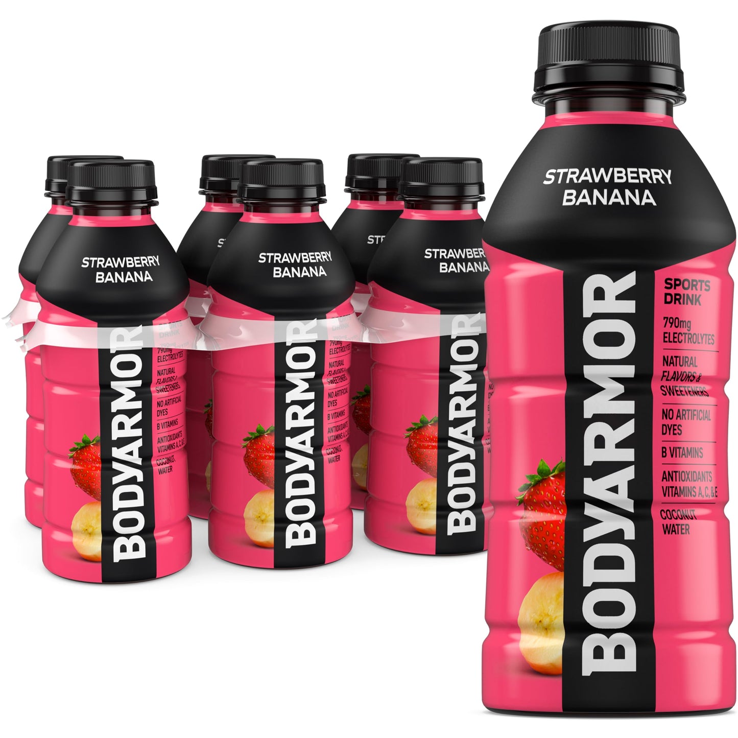 BODYARMOR Sports Drink, Strawberry Banana, Electrolyte Drink Hydration, 12 Fl Oz Bottles (8 Pack), Flavored Coconut Water with B Vitamins & Antioxidants
