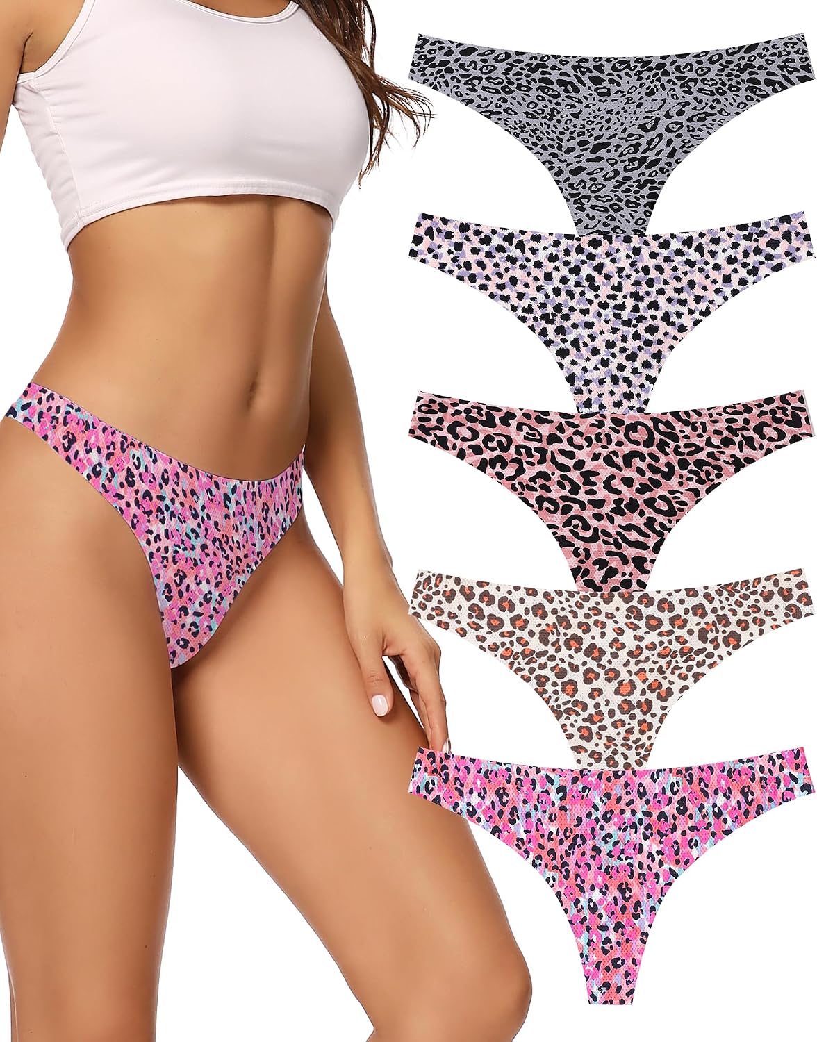 voenxe Seamless Women Underwear Thongs,No Show Ladies Workout Thong,5 Pack