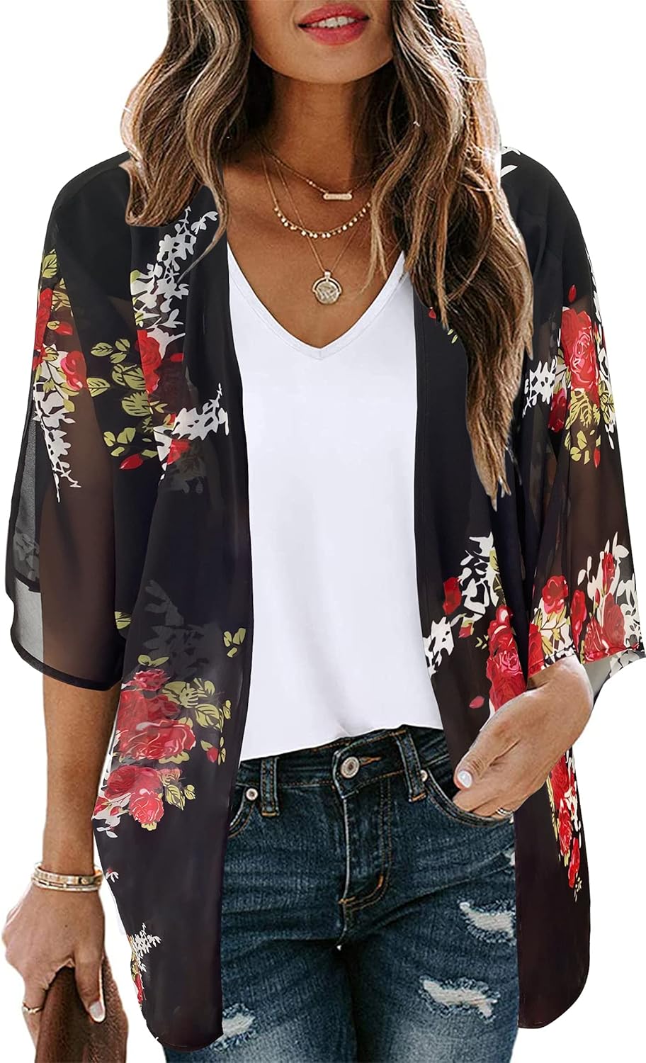 CHICGAL Womens Floral Kimono Cardigan Beach Cover Up Casual Summer Tops