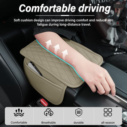 Amiss Car Center Console Cover, Upgraded Leather Car Armrest Cushion with 2 Storage Pockets, Universal Waterproof Cushion Pad, Non-Slip Car Interior Accessories, Fits Most Sedans SUVs Trucks (Black)