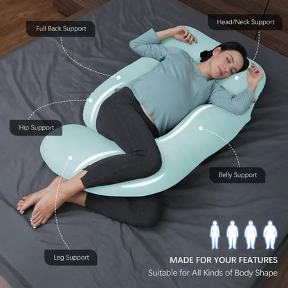 MOON PARK Pregnancy Pillows for Sleeping - U Shaped Full Body Maternity Pillow with Removable Cover - Support for Back, Legs, Belly, HIPS - 65 Inch - Aquamarine