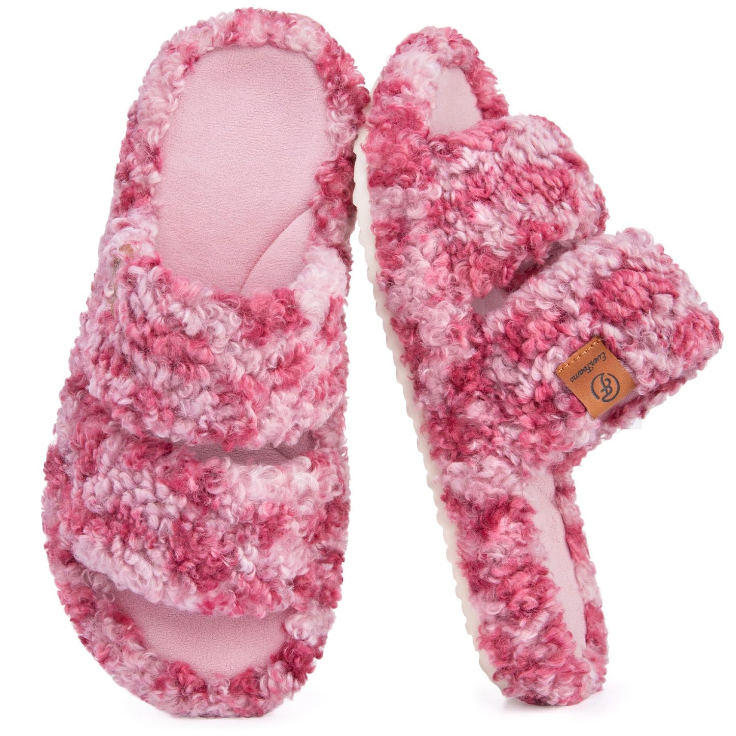 EverFoams Womens Fuzzy Open-toe Slippers Memory Foam Indoor House Shoes