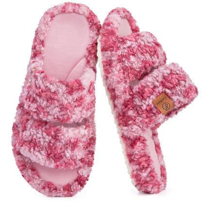 EverFoams Womens Fuzzy Open-toe Slippers Memory Foam Indoor House Shoes