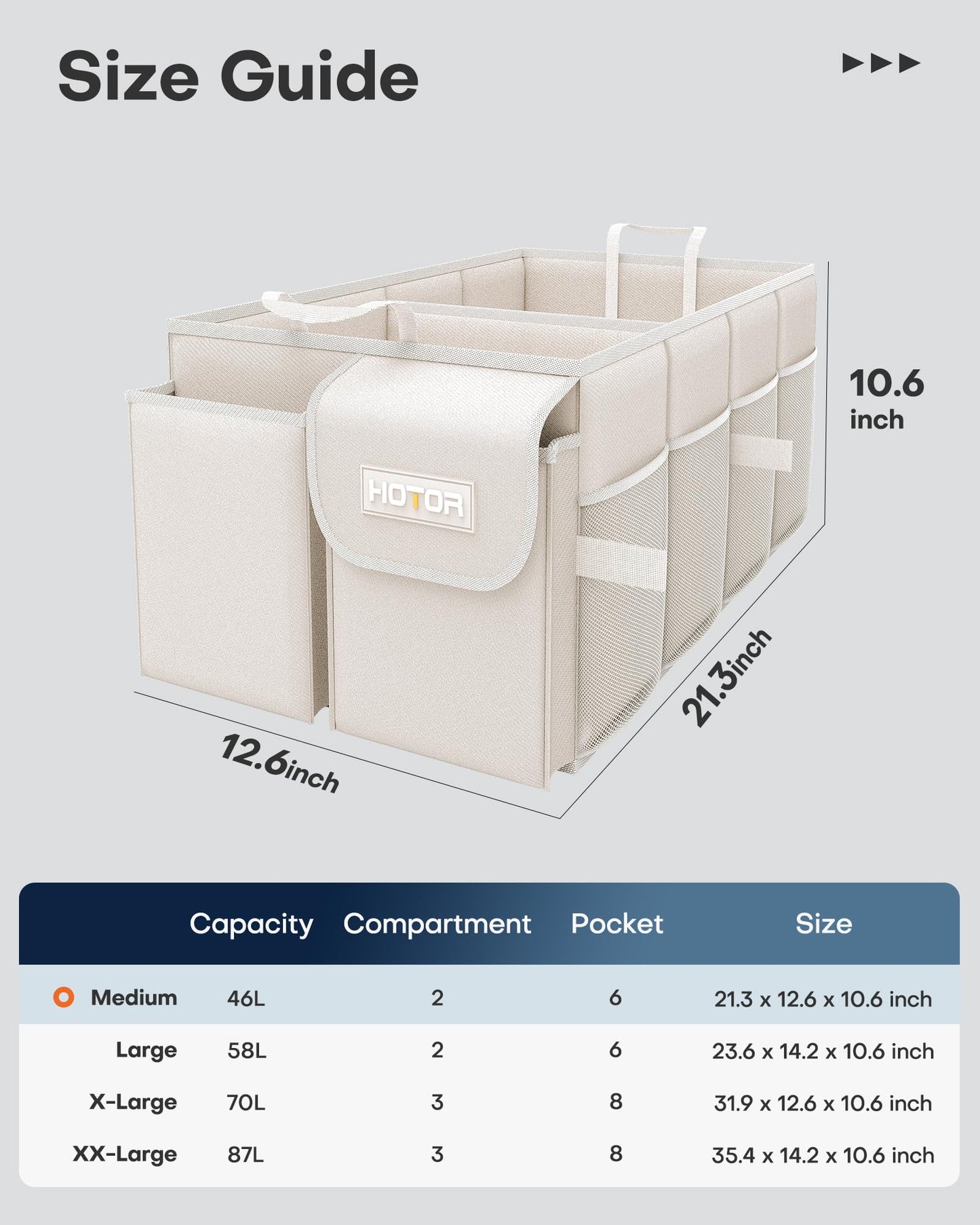 HOTOR Trunk Organizer - Foldable Car Organizer for SUVs & Sedans Storage