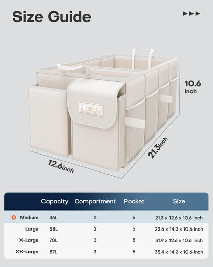 HOTOR Trunk Organizer - Foldable Car Organizer for SUVs & Sedans Storage