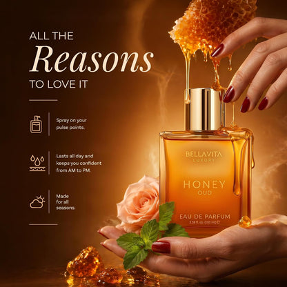 Bellavita Luxury Honey Oud Eau de Parfum | 100 ml (3.4 fl.oz.) | Perfume for Men and Women | Sweet Honey, Bergamot, Oud, and Amber Notes