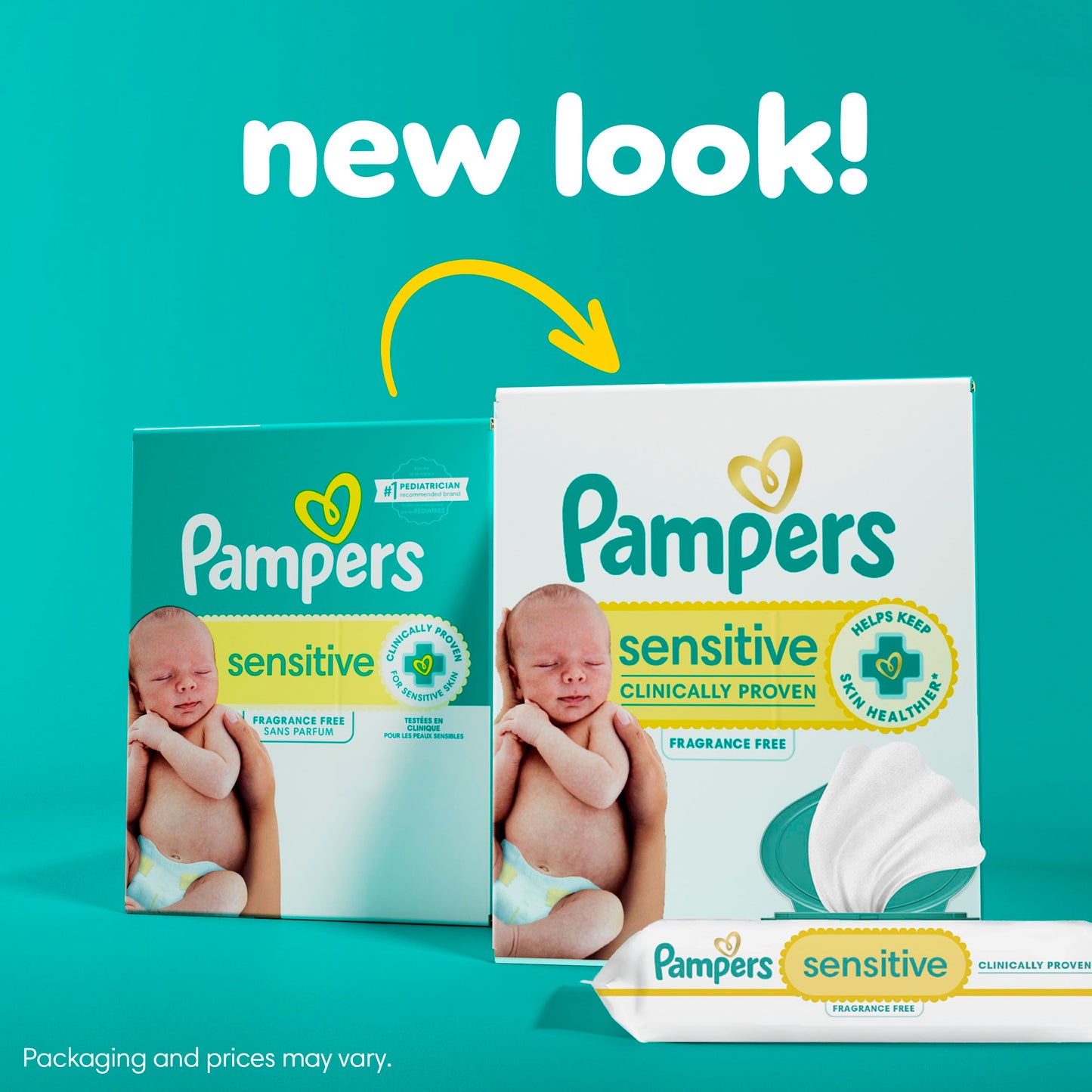 Pampers Sensitive Baby Wipes, Clinically Proven, Fragrance Free, Unscented, Water Based, Hypoallergenic, Multi-Use, Hand Wipes 1008 Wipes Total (18X Flip-Top Packs) [Packaging May Vary]