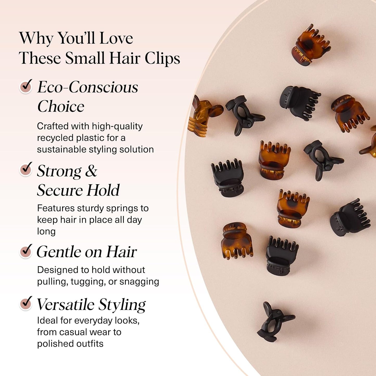 Kitsch Mini Hair Clips for Women - Tortoise & Black, 16 Pcs