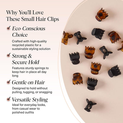 Kitsch Mini Hair Clips for Women - Tortoise & Black, 16 Pcs