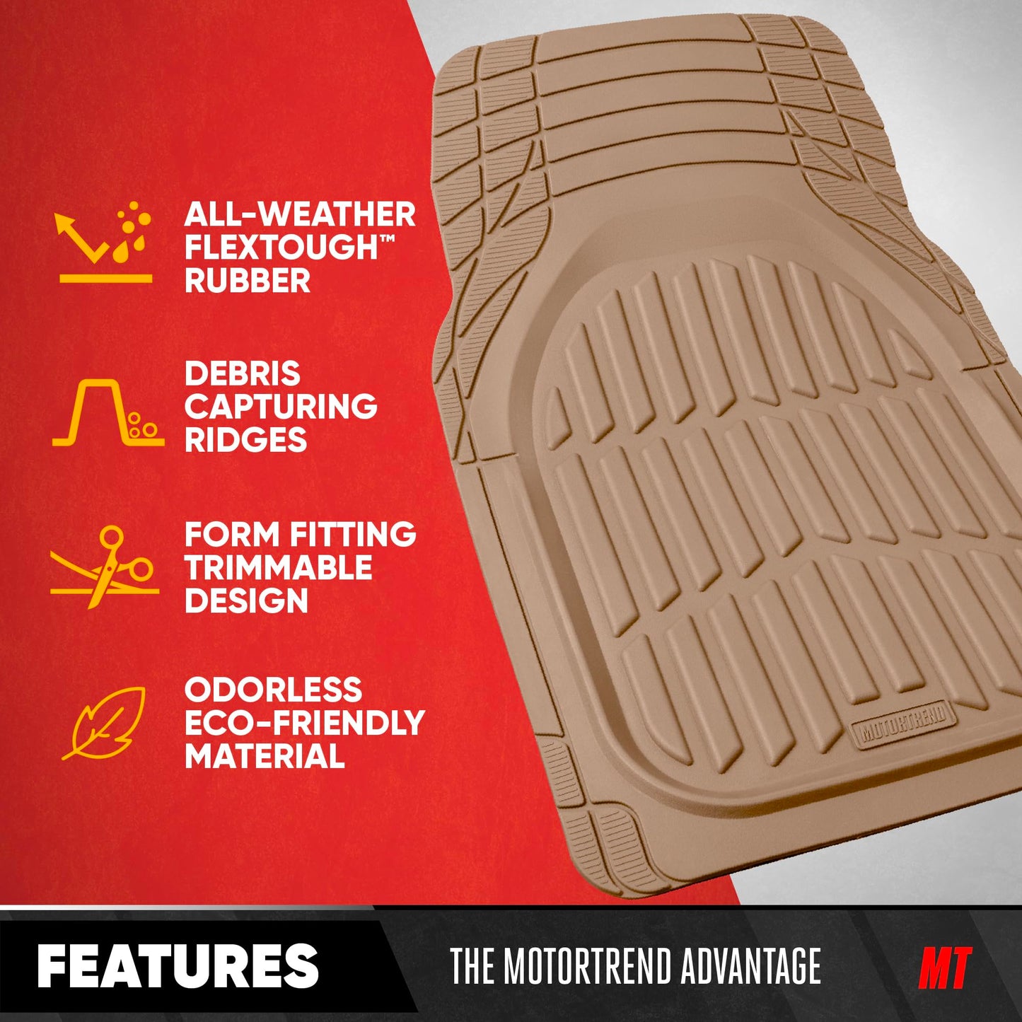 Motor Trend -2 Piece Front Car Floor Mats- Black FlexTough Contour Liners-Deep Dish Heavy Duty Rubber Floor Mats for Car SUV Truck & Van-All Weather Protection, Universal Trim to Fit