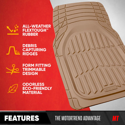 Motor Trend -2 Piece Front Car Floor Mats- Black FlexTough Contour Liners-Deep Dish Heavy Duty Rubber Floor Mats for Car SUV Truck & Van-All Weather Protection, Universal Trim to Fit