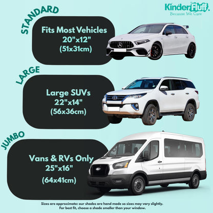 Car Window Shades - Certified 99.79% UVA & 99.95% UVB sun protection. Award winning car sun shade for side windows. 4 Pack (2 Transparency options) 20" x 12" -window shade for car baby by Kinder Fluff