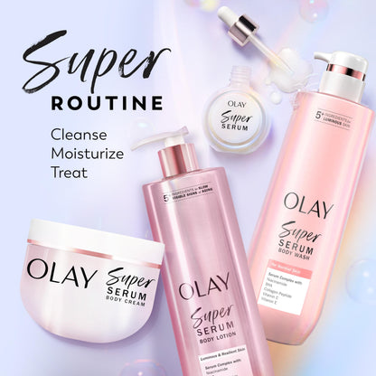Olay Super Serum Body Wash for Extra Dry Skin, 24hr Long Lasting Rich Hydration, 5+ Ingredient Complex for Bright, Even, Firm, & Luminous Skin, with Collagen Peptide, Vitamin C & Shea Butter, 20 fl oz