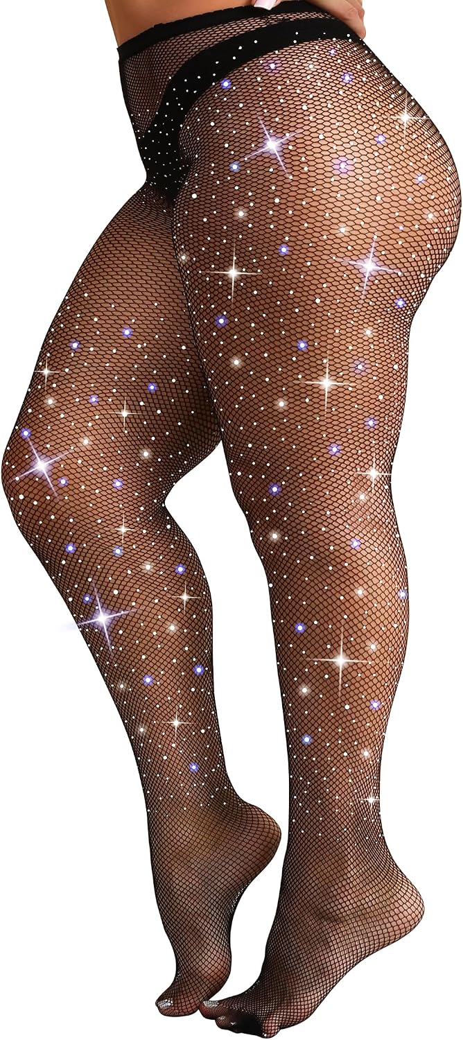 VEBZIN Sparkly Fishnets Stockings High Waist Tights for Women