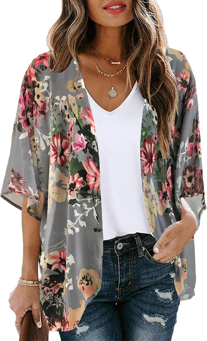 CHICGAL Womens Floral Kimono Cardigan Beach Cover Up Casual Summer Tops
