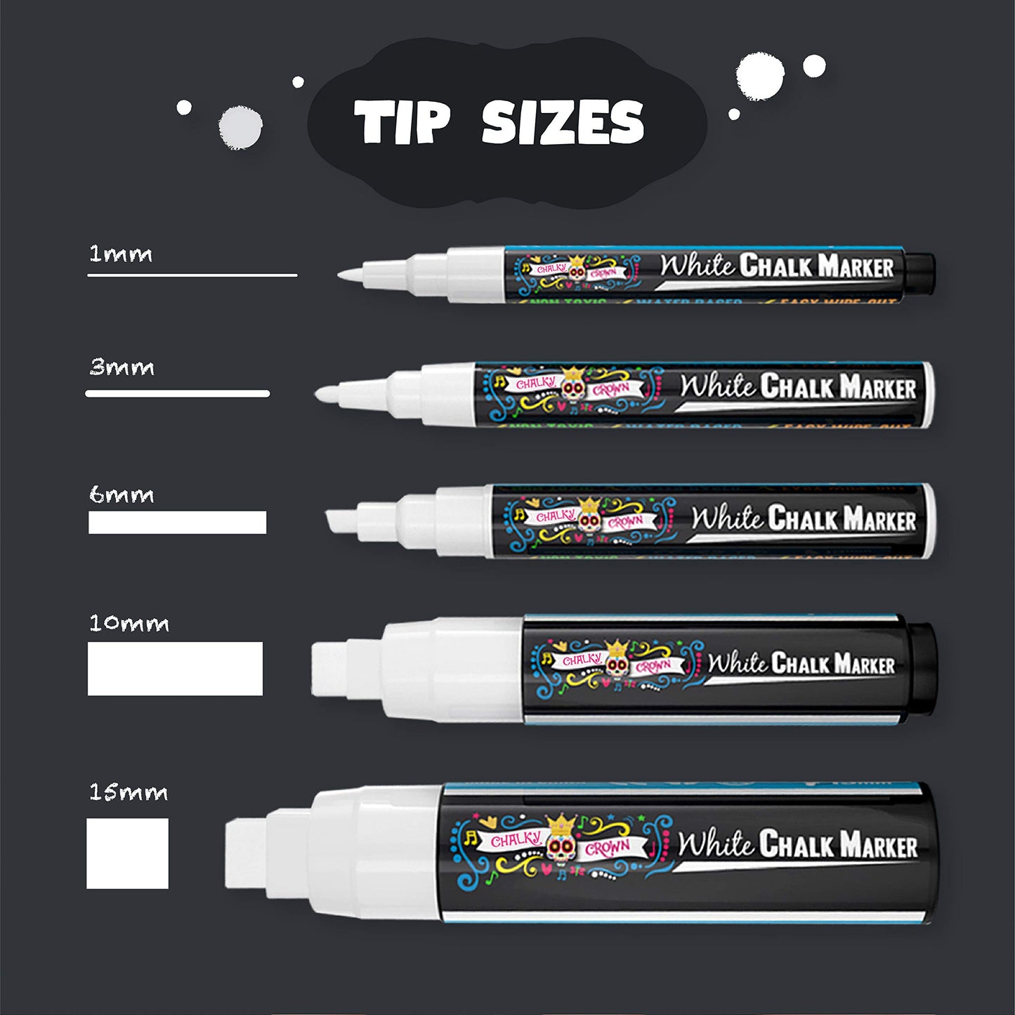 CHALKY CROWN Liquid Chalk Markers - Bold Chalkboard Markers - 8 Pack, 6mm