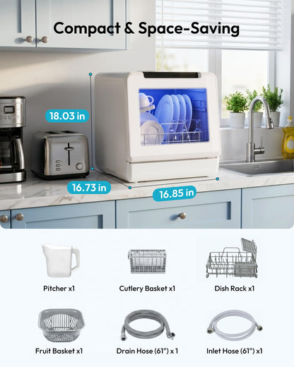 EUHOMY Countertop Dishwasher Portable, 8 Programs with 5L Tank, Black, 40dB