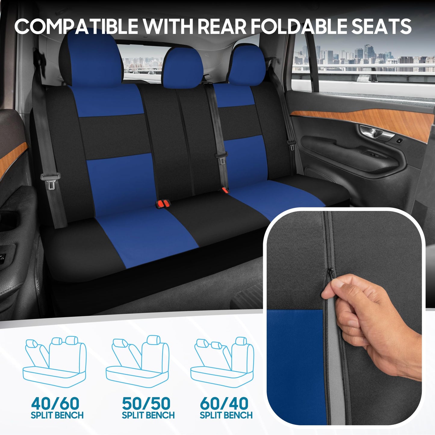 BDK PolyPro Car Seat Covers Full Set in Solid Black, Front and Rear Split Bench Seat Covers for Cars, Easy to Install Car Seats Cover Set and Accessories for Auto Trucks Van SUV - Solid Black