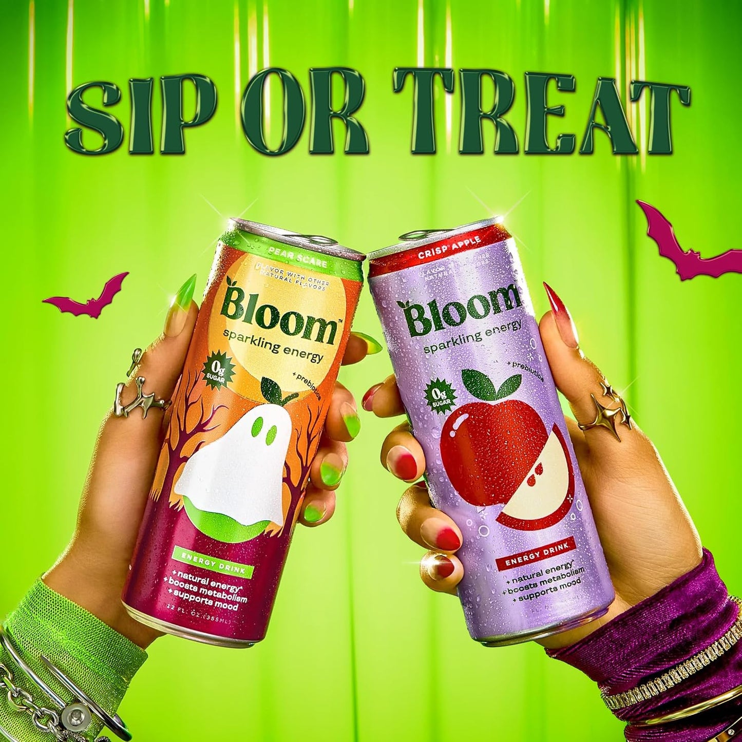 Bloom Nutrition Zero Sugar Energy Drink, Apple Crisp, 12oz 12pk