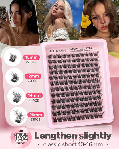 Goddvenus Brown Wispy Eye Lash Clusters Kit Natural Cluster Eyelash Extensions Kit False Eyelash Clusters Fluffy DIY Individual Lash Extensions Kit C Curl