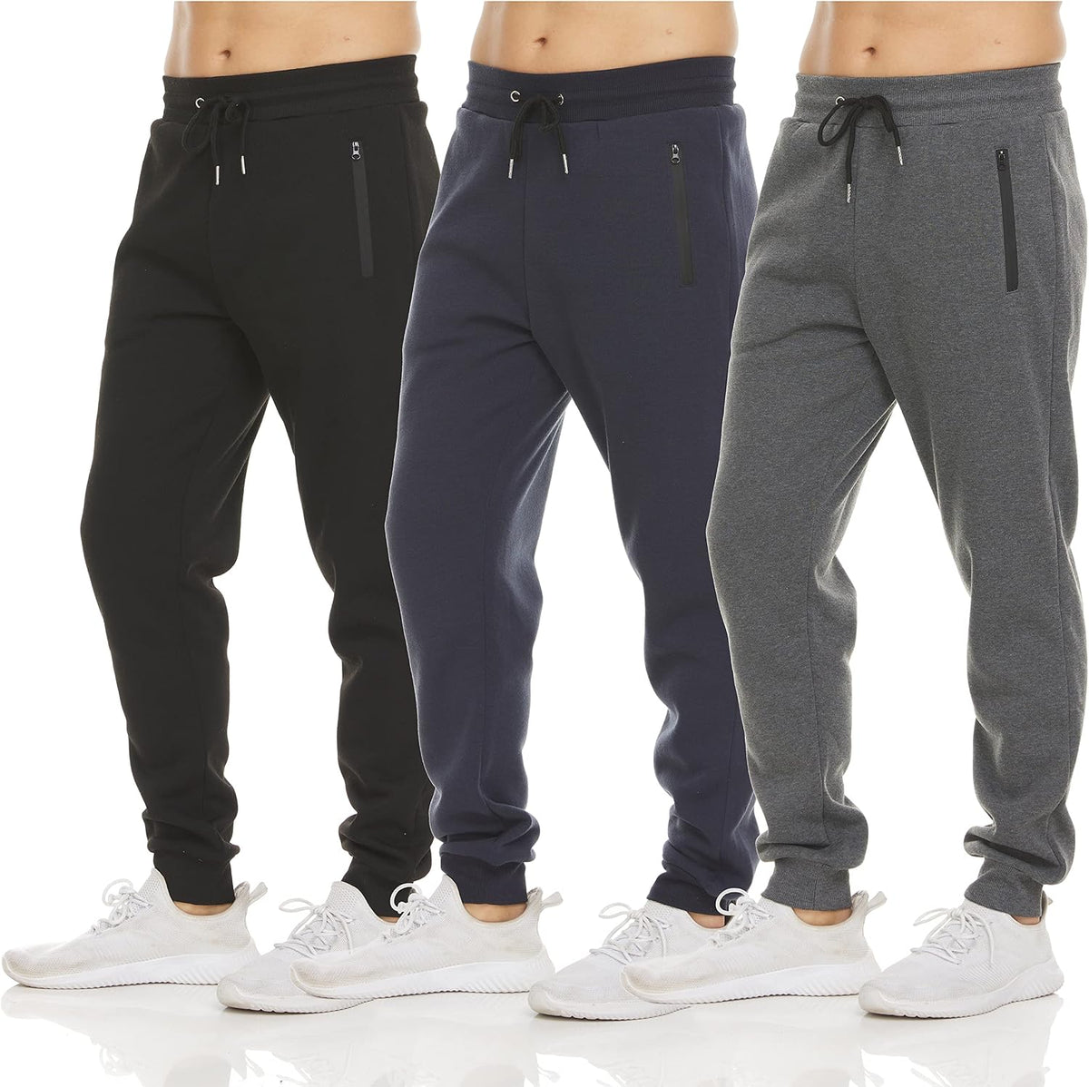 PURE CHAMP Sweatpants for Men 3 Pack Fleece Athletic Workout Joggers Mens Sweatpants with Zipper Pockets Size S-3XL