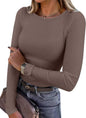 ANRABESS Women Long Sleeve Shirts Ribbed Fitted Tops
