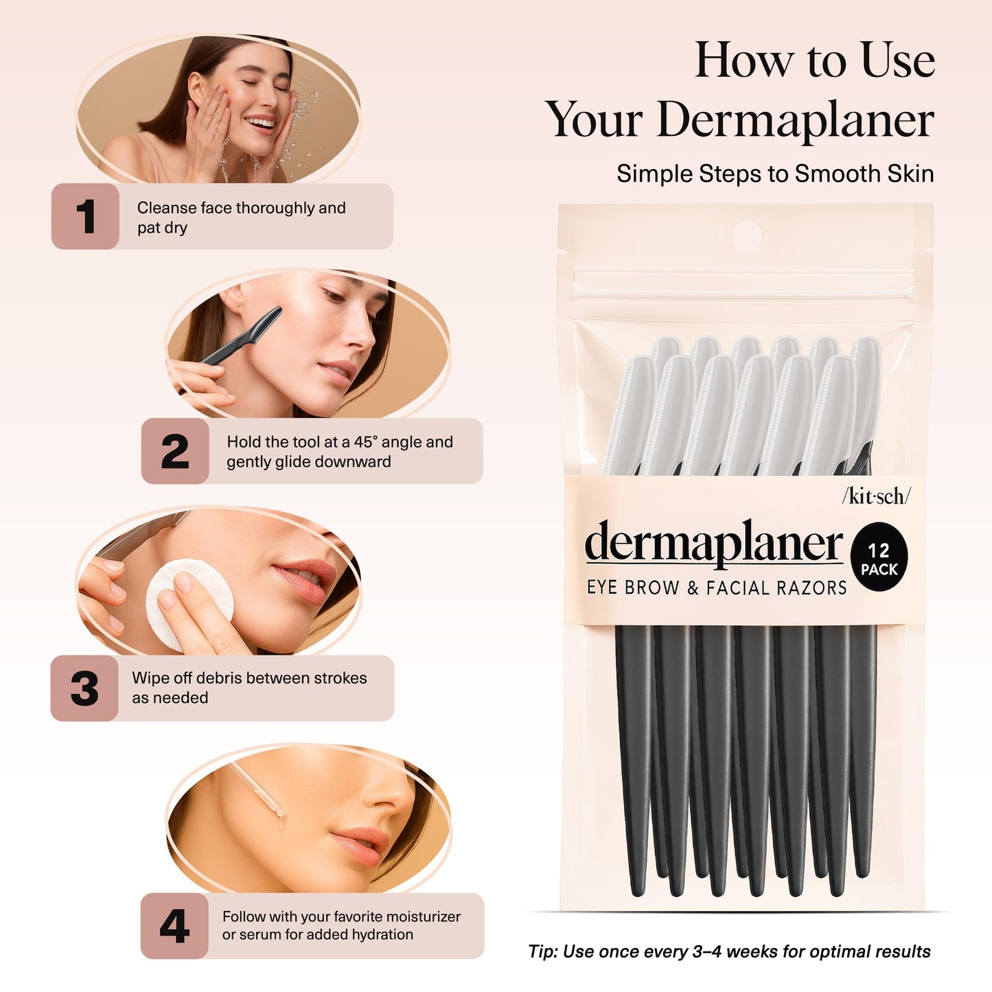 Kitsch Dermaplane Razor for Women Face – Terracotta, 12 pcs