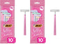 BIC Silky Touch Women's Disposable Razors, With 2 Blades, Pretty Pastel Razor Handles, 10 Count Pack of Shaving Razors