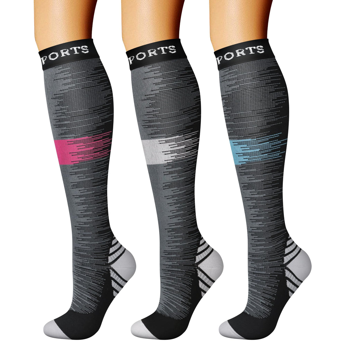 CHARMKING Compression Socks for Women & Men Circulation (3 Pairs) 15-20 mmHg is Best Support for Athletic Running Cycling