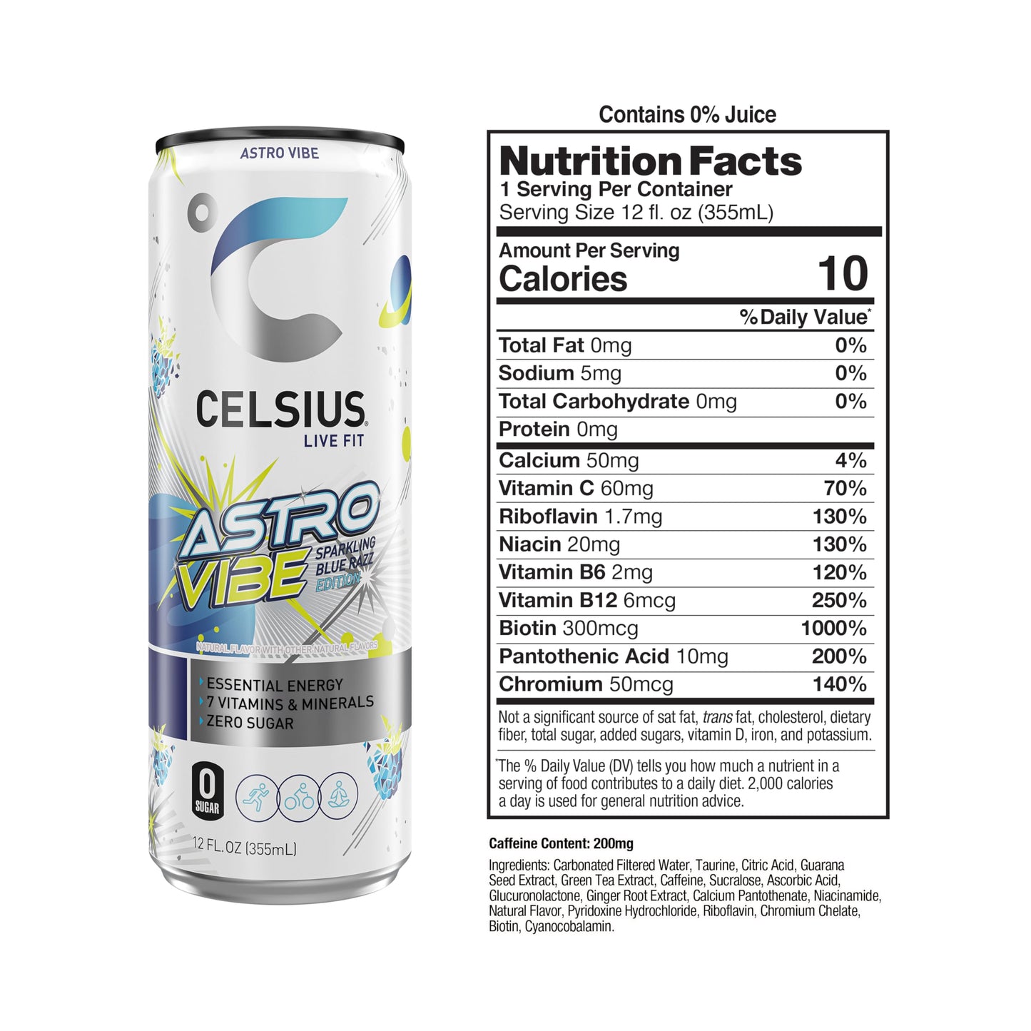 CELSIUS Sparkling Tropical Vibe, Functional Essential Energy Drink 12 Fl Oz (Pack of 12)
