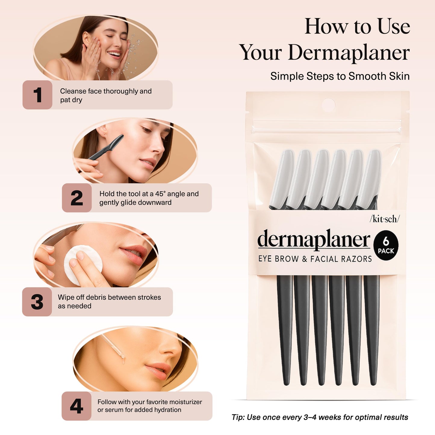 Kitsch Dermaplane Razor for Women Face – Terracotta, 12 pcs
