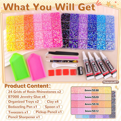 Rainbow Flatback Rhinestones for Crafting and 3PCS B7000 Glue (Set 1), 2 Boxes of 4500 PCS Resin Rhinestones Gems Charms for Bedazzling DIY Crafts Tumblers Shoes Fabric Clothing Nail Art