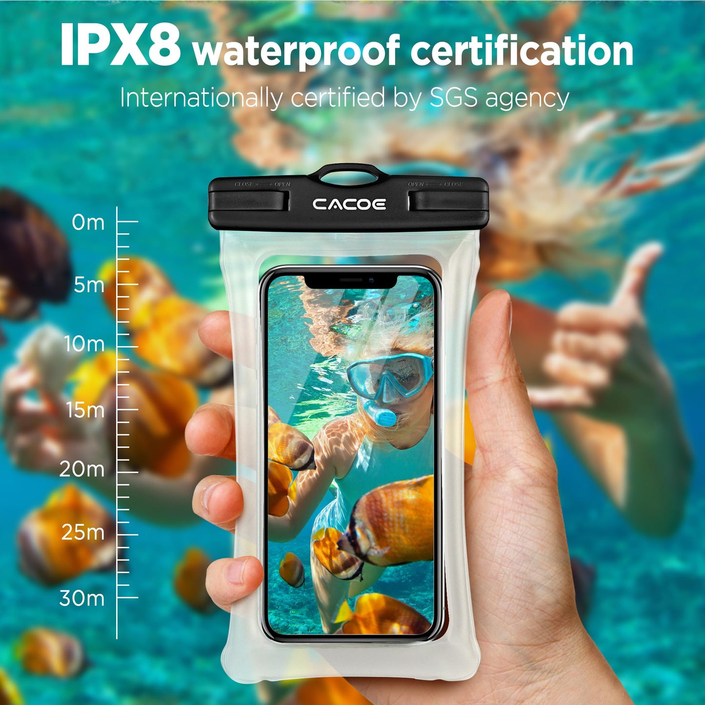 CACOE Floatable Waterproof Phone Pouch 2 Pack Up to 7.0",White+Blue
