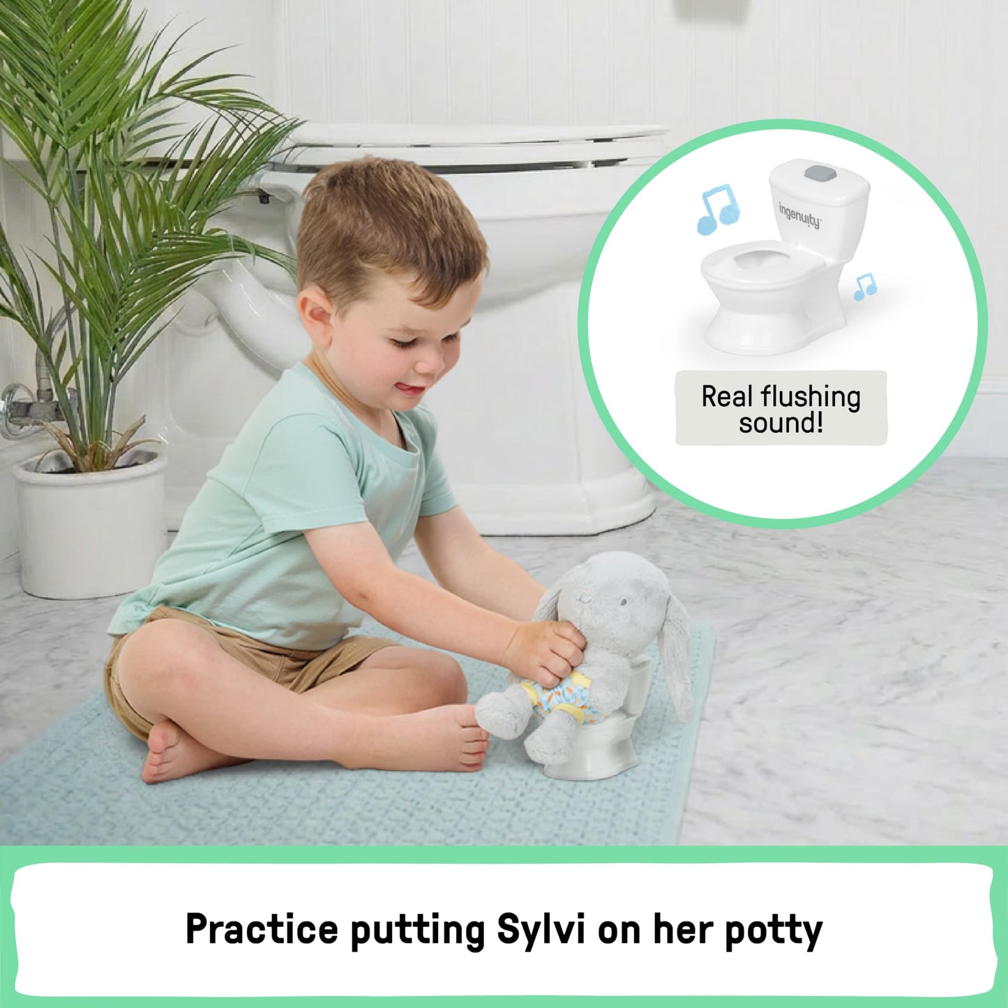 Ingenuity My Size Potty Pro 2-in-1 Potty Training Toilet, Floor Potty with Removable Potty Seat for Standard Toilets, Realistic Flushing Sound, for Toddlers Ages 18+ Months, Up to 50 lb