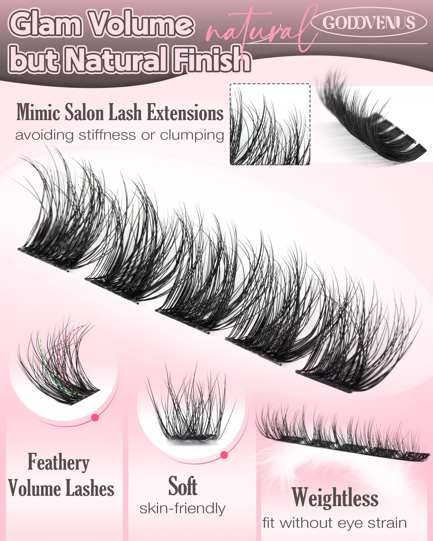 Goddvenus Brown Wispy Eye Lash Clusters Kit Natural Cluster Eyelash Extensions Kit False Eyelash Clusters Fluffy DIY Individual Lash Extensions Kit C Curl