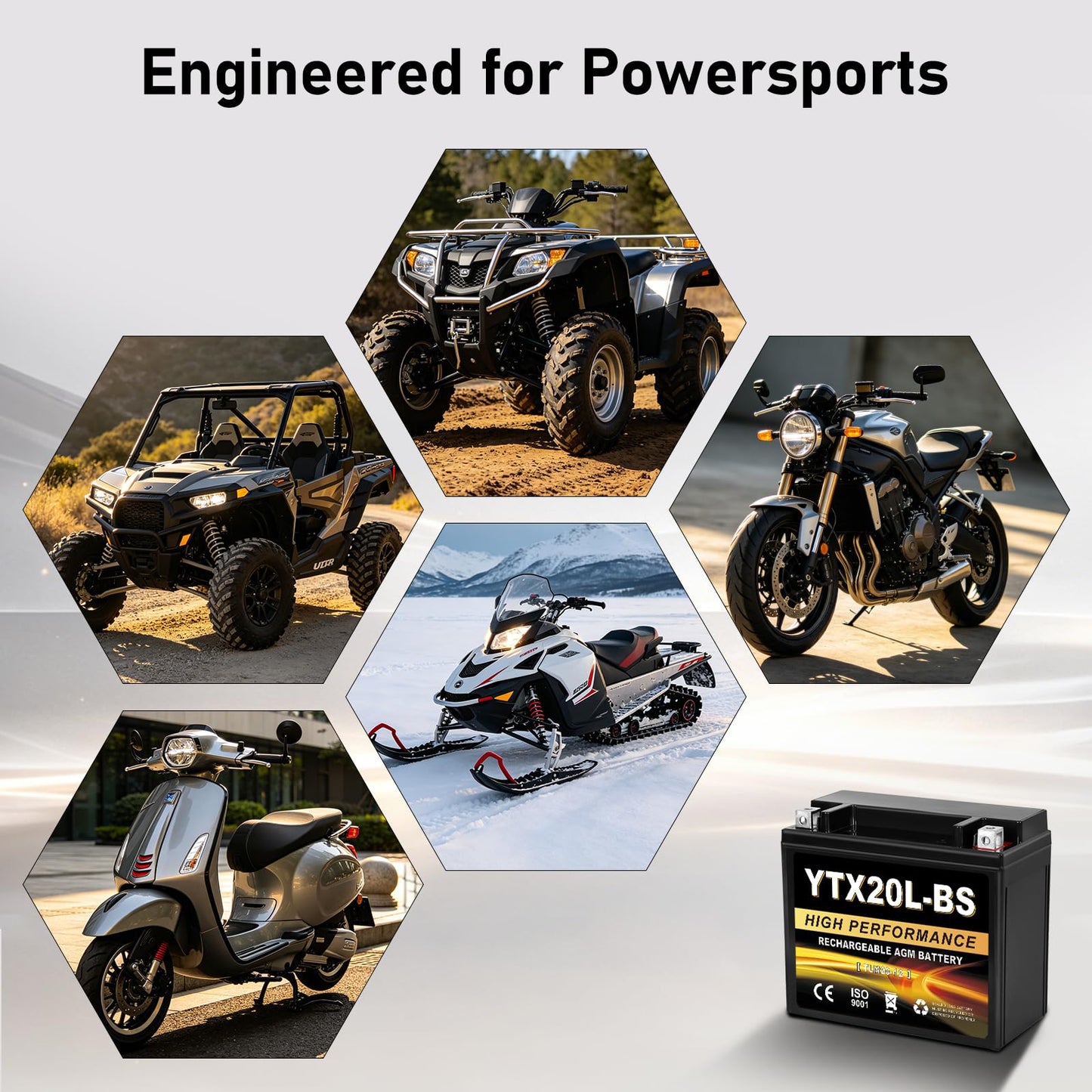 YTX14AH-BS 12V 12Ah Motorcycle Battery, 220CCA Rechargeable Maintenance Free Sealed AGM Battery, Powersport Replacement for ATV, UTV, Scooter