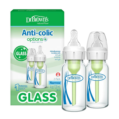 Dr. Brown's Anti-Colic Options+ Narrow Glass Baby Bottle, 8 oz, 1-Pack