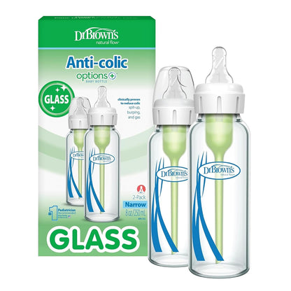 Dr. Brown's Anti-Colic Options+ Narrow Glass Baby Bottle, 8 oz, 1-Pack