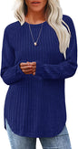 Saloogoe Long Sleeve Shirts for Women 2026 Fall Clothes Tunic Tops Loose Fit Dressy Crewneck Pullover Sweaters Curved Hem