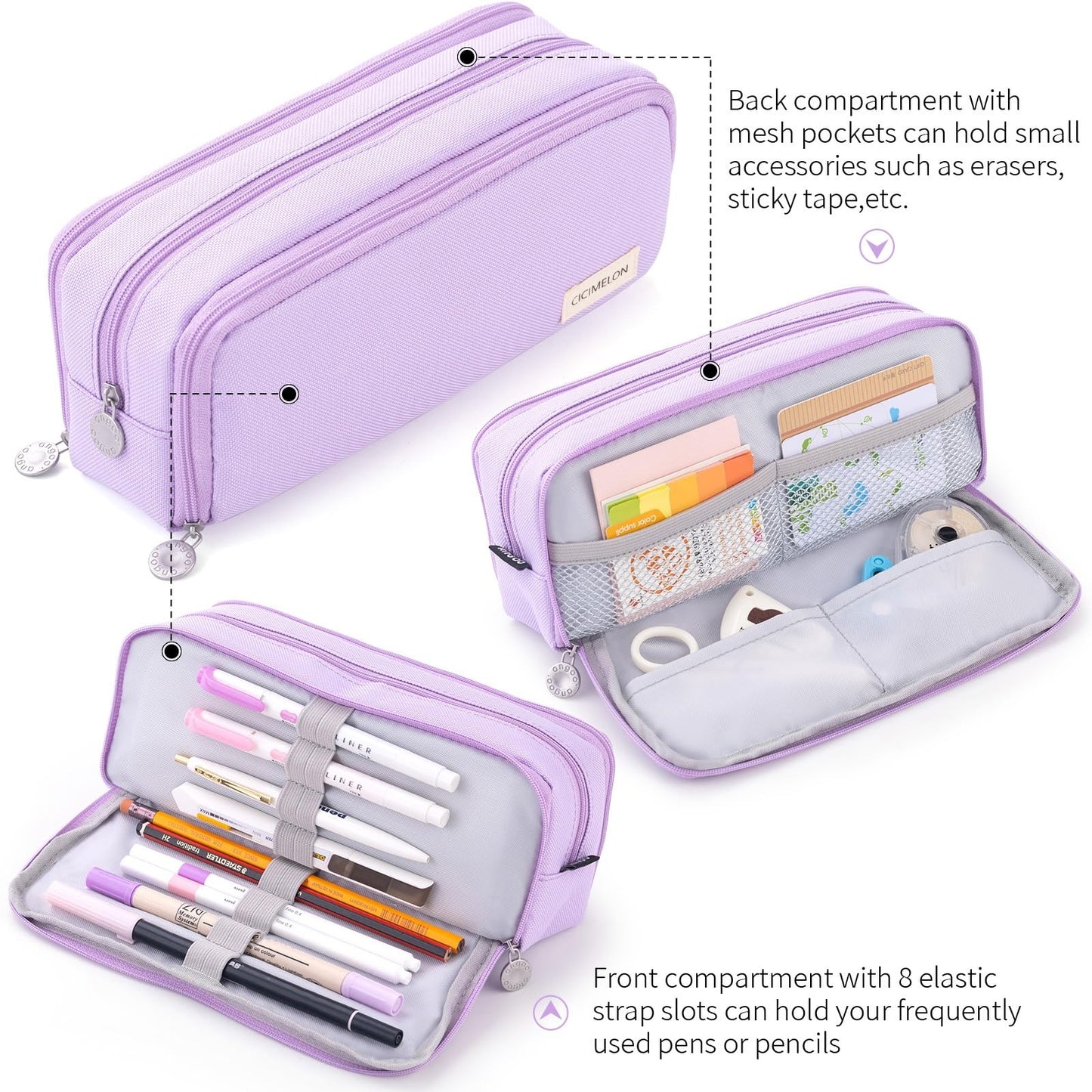 CICIMELON Large Capacity Pencil Case 3 Compartment Pouch Pen Bag for School Teen Girl Boy Men Women (Pink)