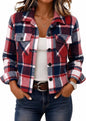 Zeagoo Flannels for Women Cropped Shacket Jacket Fashion Plaid Fall Coat