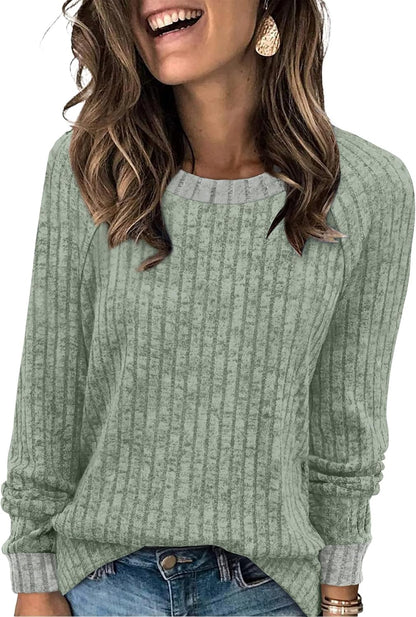 WIHOLL Long Sleeve Shirts for Women Lightweight Sweaters Fall Outfits 2026 Color Block Winter Clothing Dressy Casual Soft