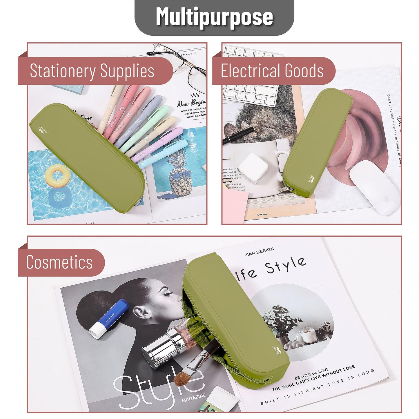 Mr. Pen- Silicone Pencil Case, Aesthetic Pencil Bag for Women, Makeup Pouch