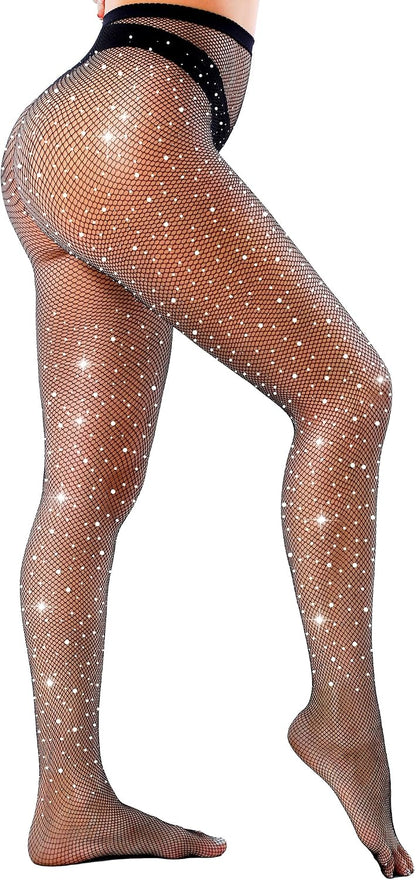 VEBZIN Sparkly Fishnets Stockings High Waist Tights for Women