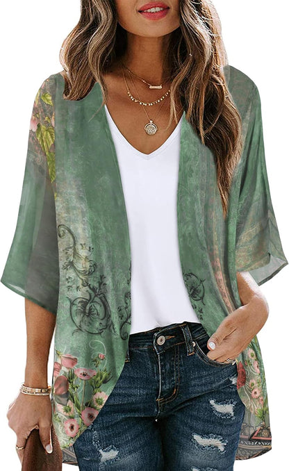 CHICGAL Womens Floral Kimono Cardigan Beach Cover Up Casual Summer Tops