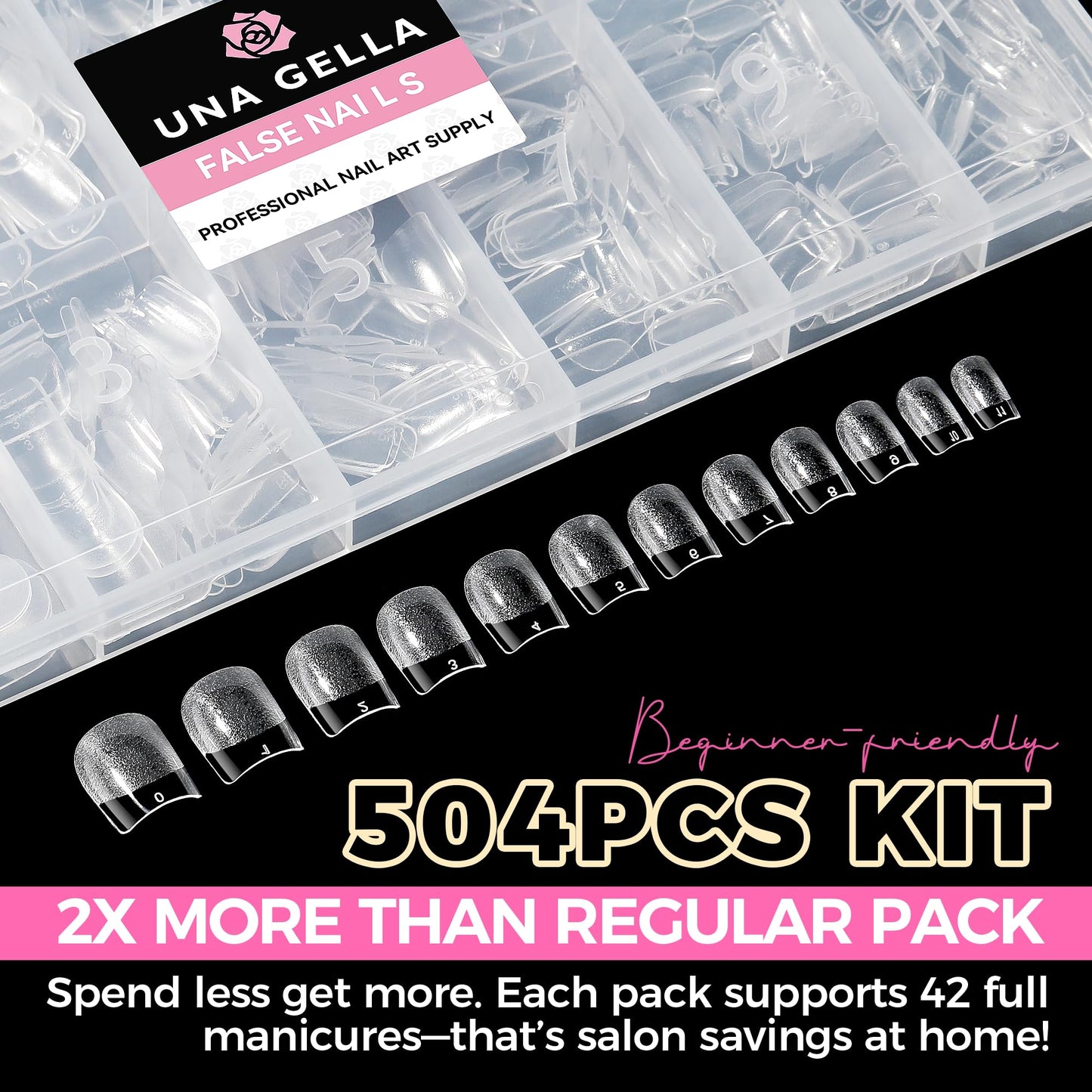 UNA GELLA 504Pcs Medium Pointed Almond Nail Tips, X-Soft Almond Gel Nails