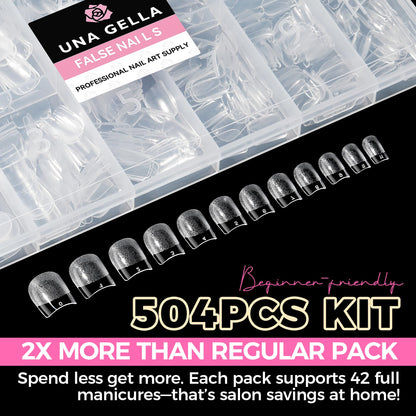 UNA GELLA 504Pcs Medium Pointed Almond Nail Tips, X-Soft Almond Gel Nails