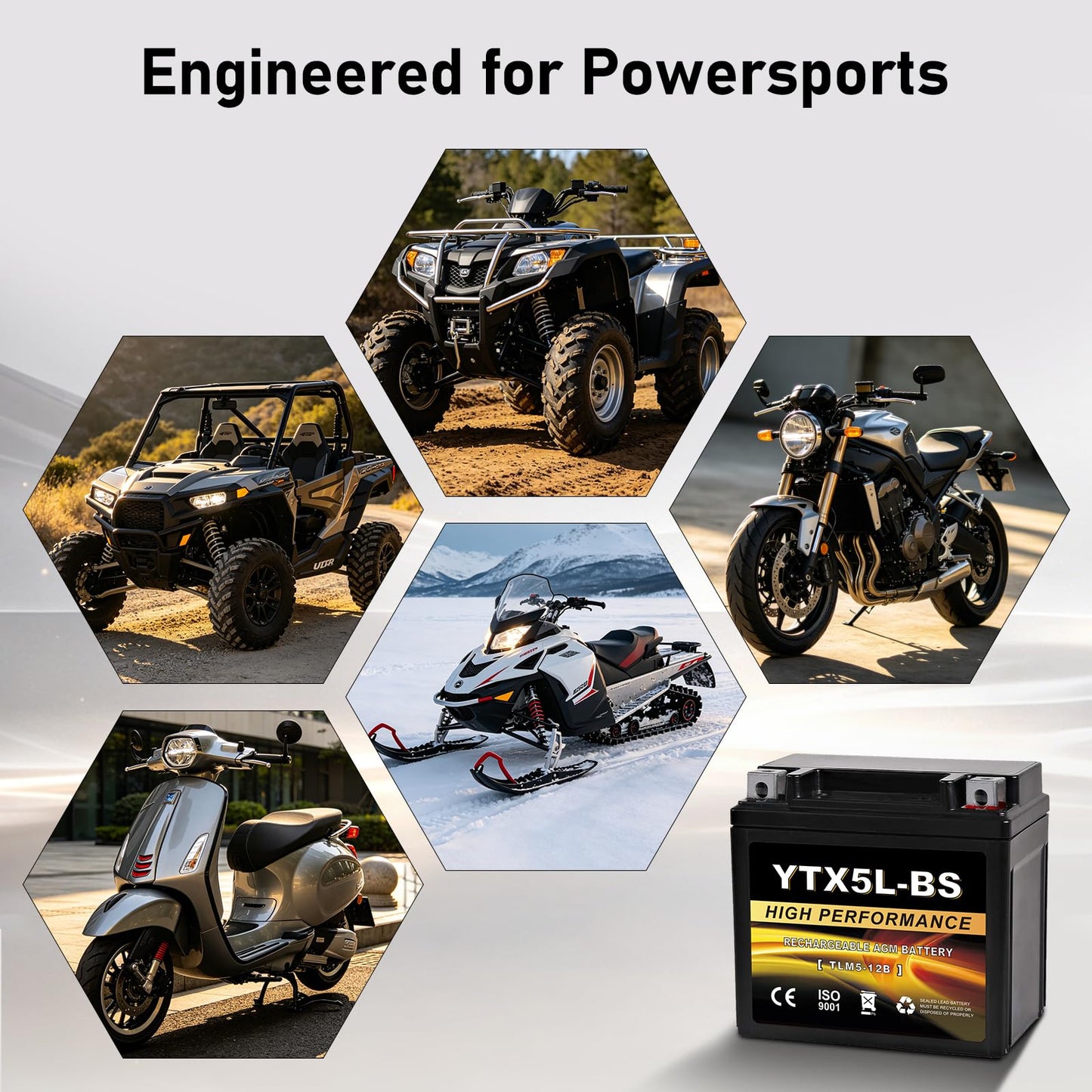 YTX14AH-BS 12V 12Ah Motorcycle Battery, 220CCA Rechargeable Maintenance Free Sealed AGM Battery, Powersport Replacement for ATV, UTV, Scooter