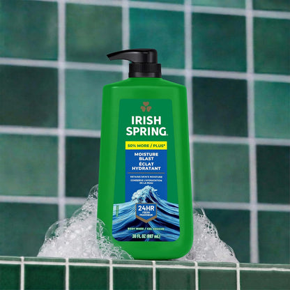 Irish Spring Mens Body Wash, Moisture Blast Body Wash for Men, Feel Fresh All Day, 30 Oz Pump Bottle