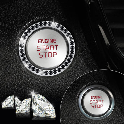 LivTee 2 PCS Crystal Double Rhinestone Car Engine Start Stop Decoration Ring, Bling Car Interior Accessories for Women, Push to Start Button Cover Sticker, Automotive Decals, Light Green